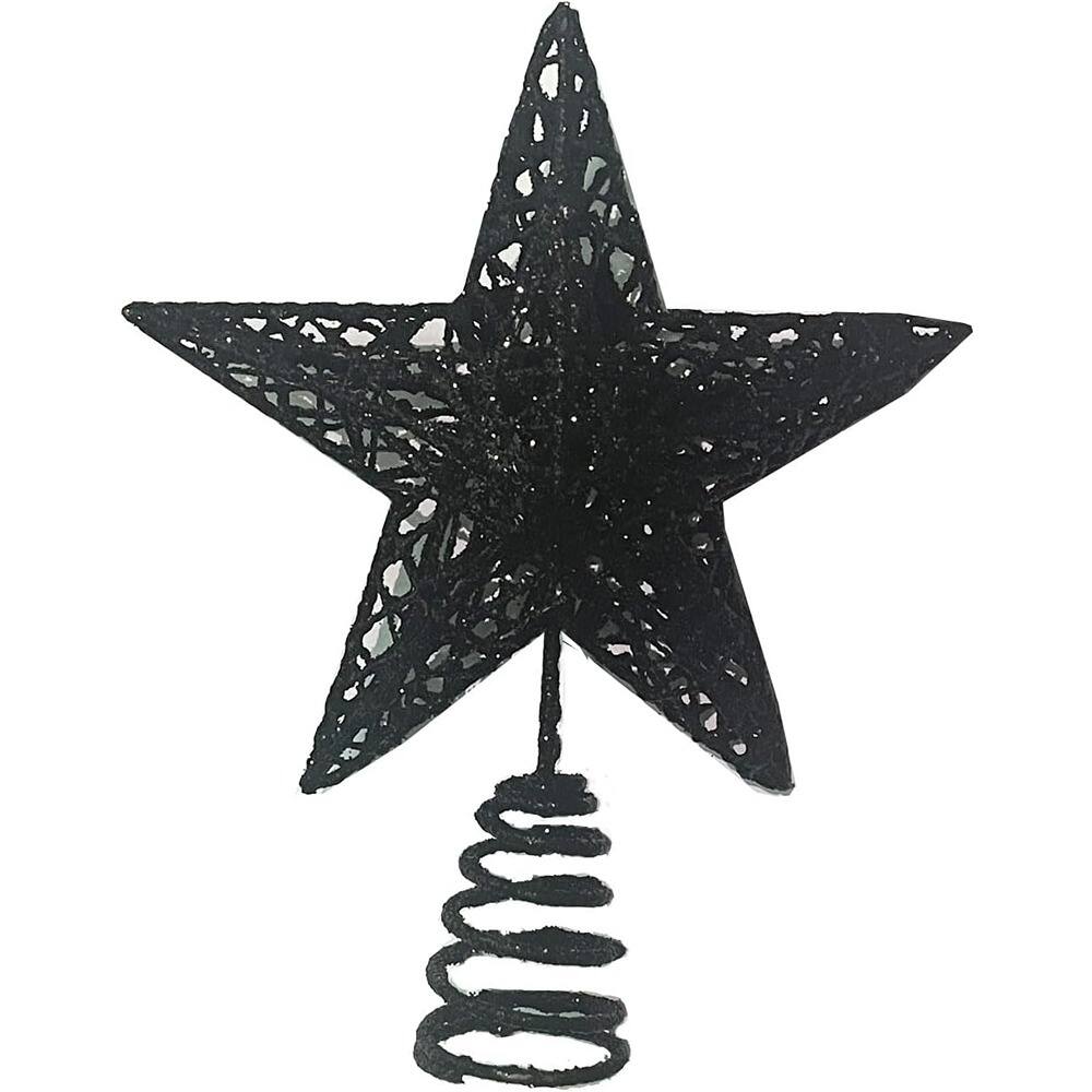 Front. PARKER SLATER - Christmas Tree Star Topper – Glittered 5-Point Star, Black, Xmas Tree Ornament - Black.