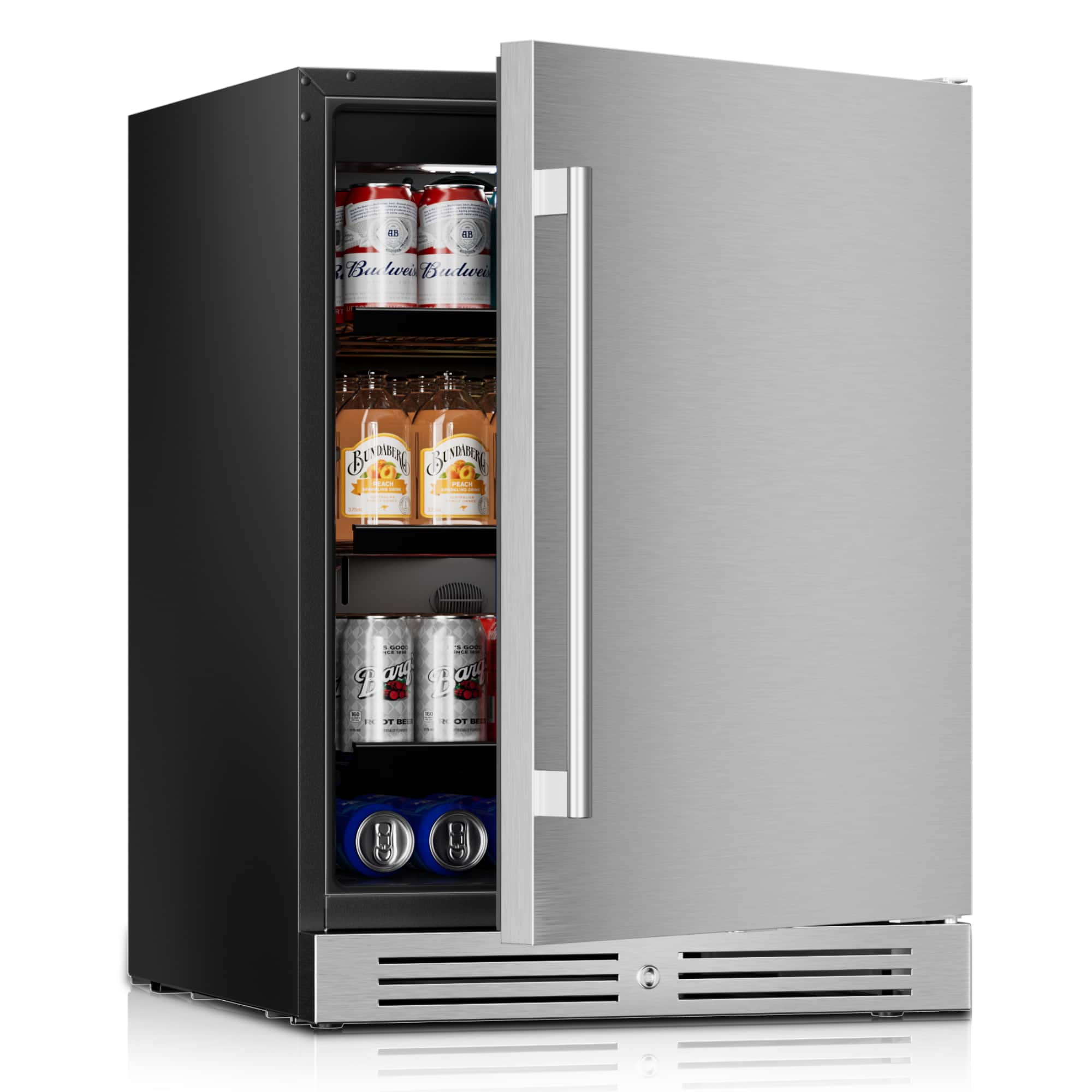 Yeego - 24 inch Beverage Refrigerator cooler, 160 Cans Beverage Fridge, Stainless Steel Indoor/Outdoor - Silver