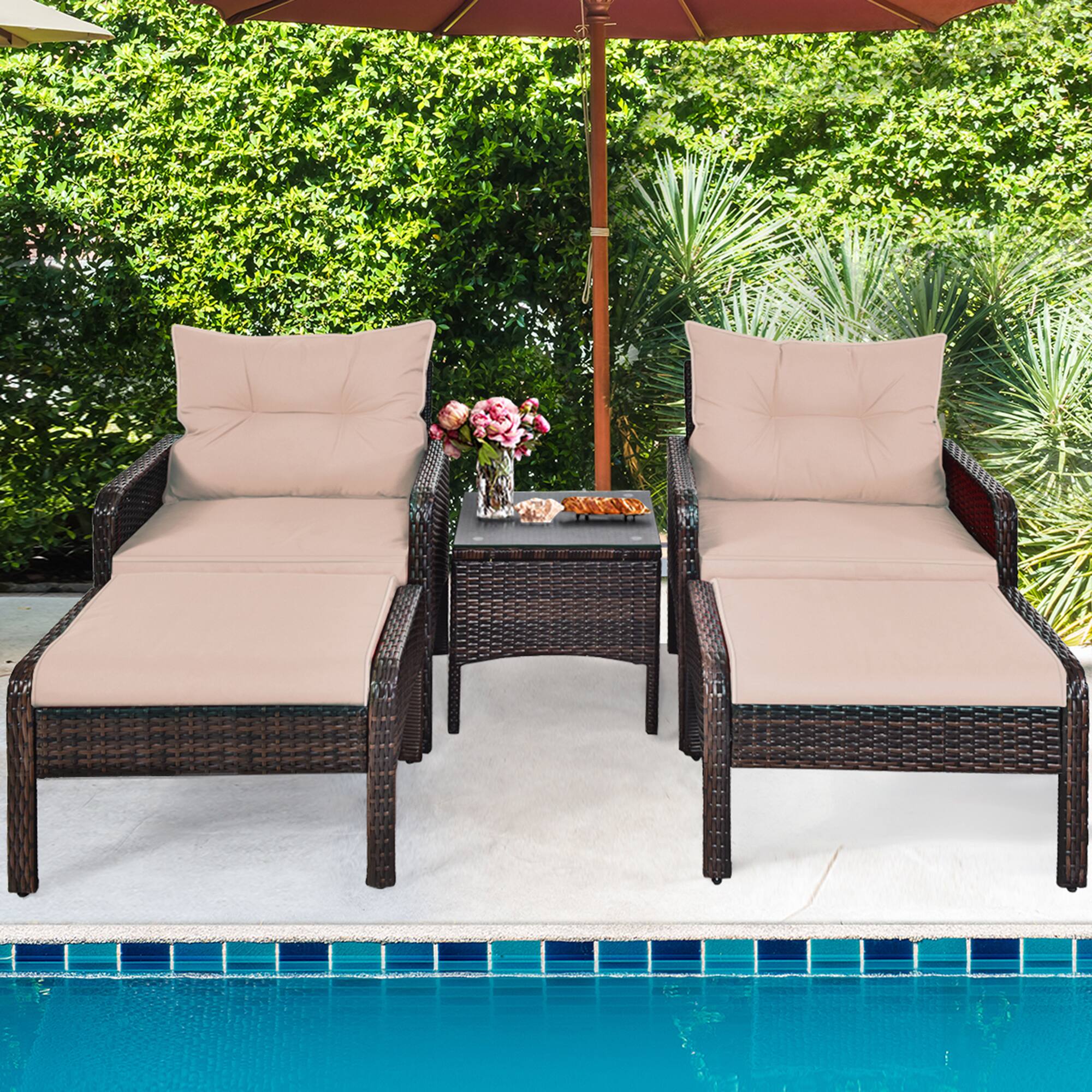Alt View 3. Gymax - Gymax 5 PC Patio Set Sectional Rattan Wicker Furniture Set Home Outdoor - Coffee + Brown.