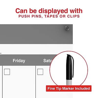 Can be displayed with PUSH PINS, TAPES OR CLIPS

Friday Satu

Fine Tip Marker Included