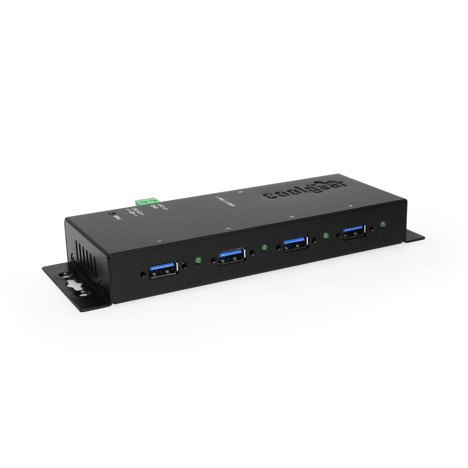 Coolgear - 4-Port USB Hub - Industrial Grade - Screw Lock Compatible - LEDs - 5Gbps - Includes Power Adapter - Black