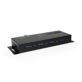 Coolgear - 4-Port USB Hub - Industrial Grade - Screw Lock Compatible - LEDs - 5Gbps - Includes Power Adapter - Black