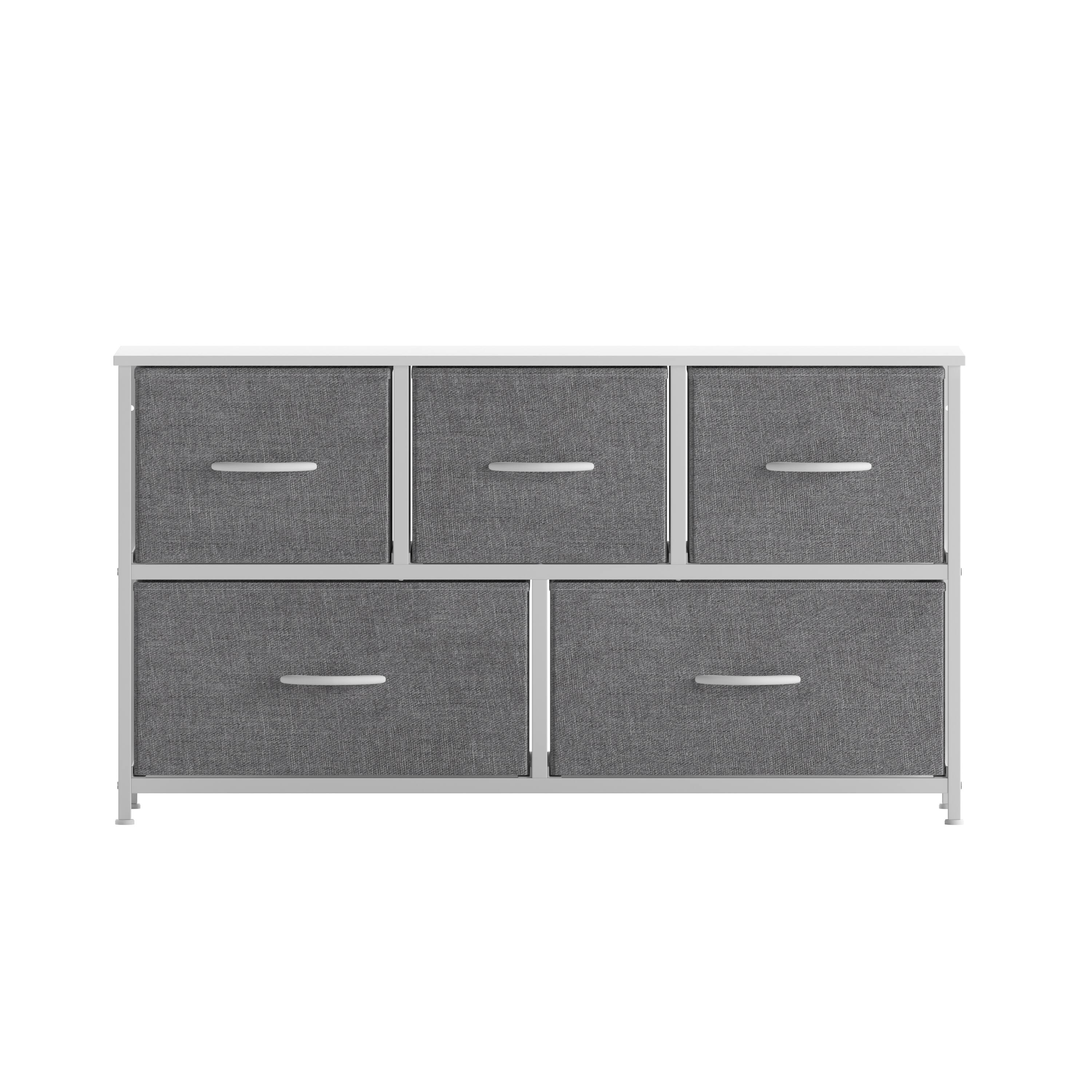 Alt View 9. Emma + Oliver - Marley 5 Drawer Storage Dresser with Cast Iron Frame, Wood Top and Easy Pull Fabric Drawers with Wooden Handles - Gray Drawers/White Frame.