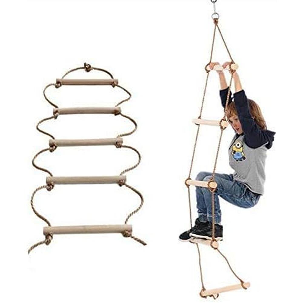 Alt View 5. MOSZAR LLC - Swedish Wall Rope Ladder, 6.5ft Wooden Climbing Ladder for Kids, Spring Hooks.