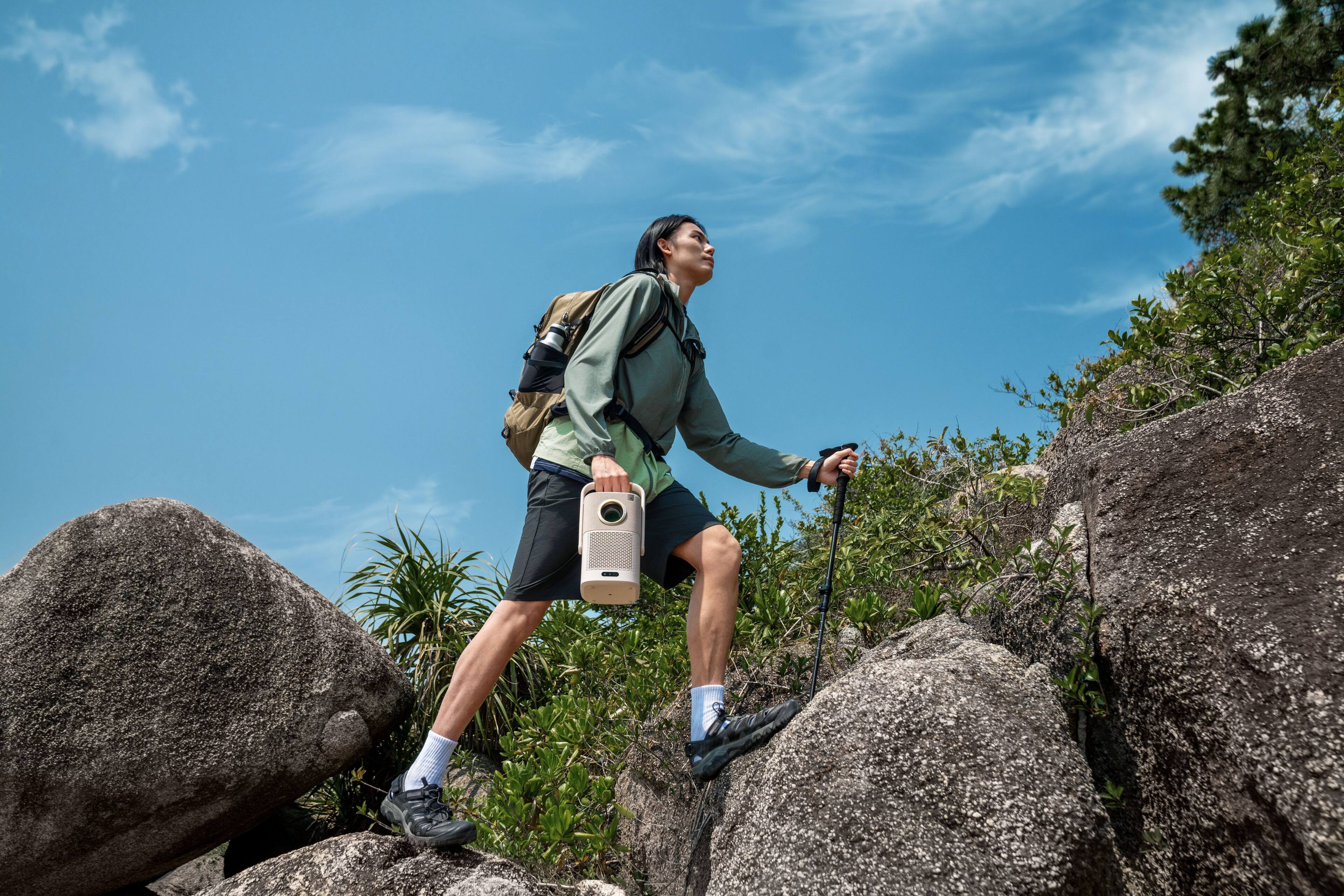 Alt View 7. Yaber - T2 Plus GTV Outdoor Projector - Smart Projector WiFi 6 & Bluetooth, Native 1080P Portable Projector for Indoor & Outdoor - Beige.