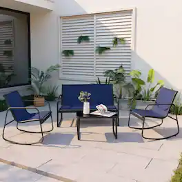 Kadyn - Patio Furniture SetsOutdoor Patio Furniture Sets4 Piece Patio Rocking Set with GlassTop TableNavy - Black