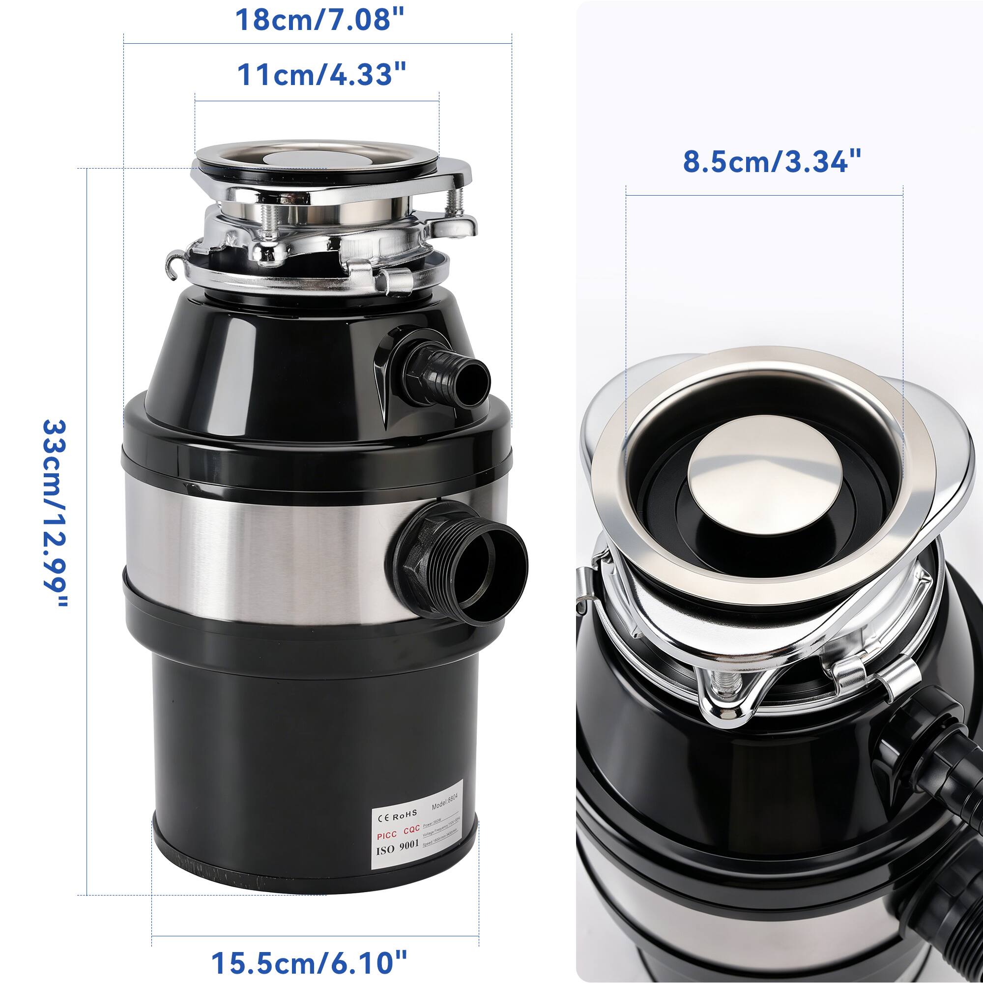 18cm/7.08"  
11cm/4.33"  
8.5cm/3.34"  
33cm/12.99"  
15.5cm/6.10"  

B - C4 Ro - CC  
PICC  
ISO 9001