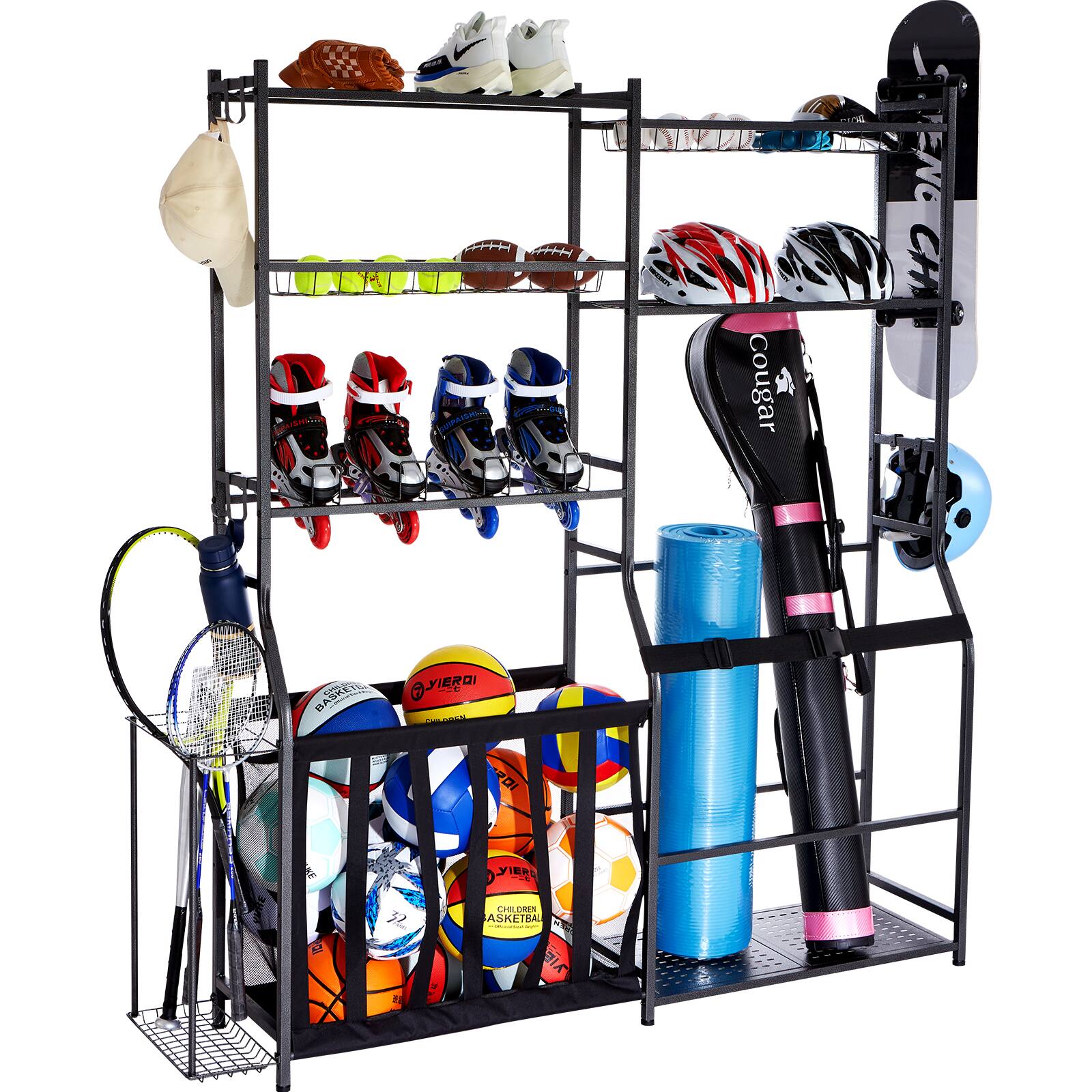 VEVOR - Golf Storage Garage Organizer, 2 Golf Bag Storage Stand Holder and Other Sports Equipment Storage Rack - Black