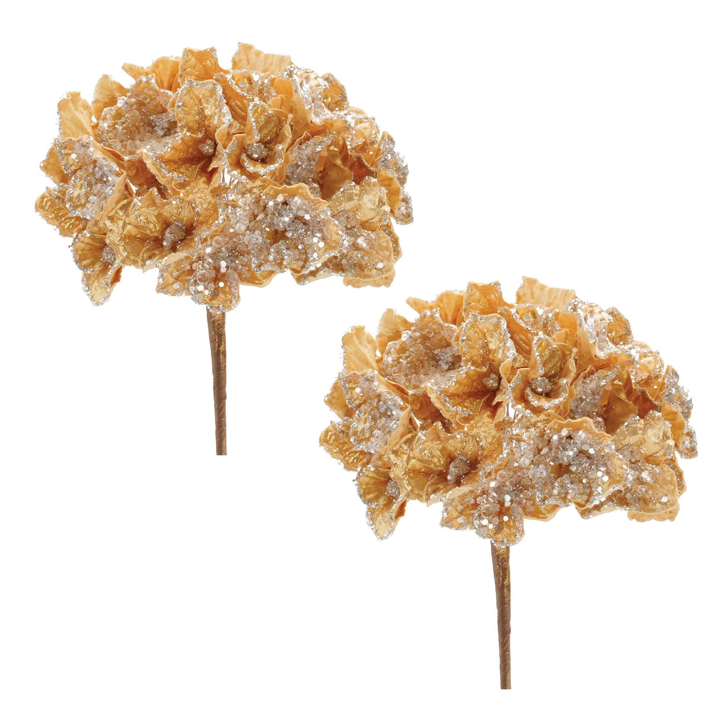 Left. BreeBe - Beaded Hydrangea Flower Stem (Set of 2) - Gold.