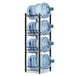 Oumilen - Black 4-Tier Square Tube Water Bottle Rack, Heavy Duty 5 Gallon Water Jug Storage Holder with Adjustable Feet - Black