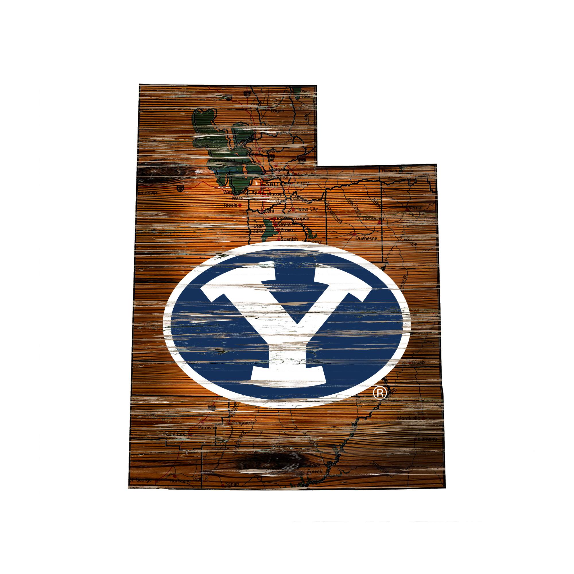 BYU Cougars 23.5" x 23.5" Distressed State with Logo Sign