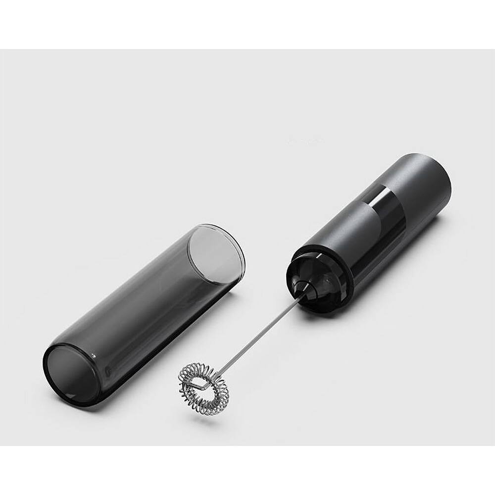 Back. ACJPR - Handheld Milk Frother with Cover, Battery Operated, 14,000 RPM Stainless Steel Whisk for Coffee, Latte, Matcha, Hot Choc - Black.