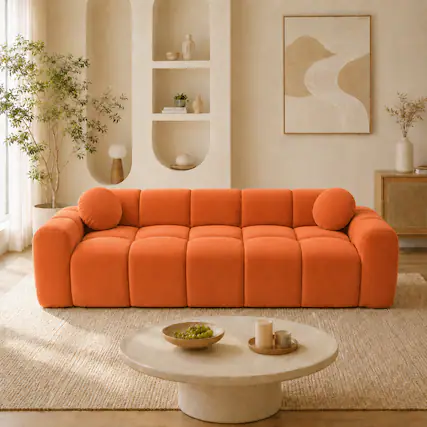 Front. Anysun - 98.4" Extra Large Compression Sofa – Corduroy Cloud Puff Couch with 2 Pillows, Vacuum Packed Easy to Move - Orange.