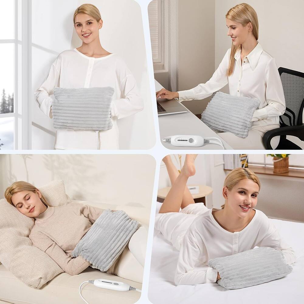 Back. MOSZAR LLC - Electric Hand Warmer, Soft Flannel Gloves, Double-Sided Heating, 3 Heat Levels, Auto Off, Light Gray.