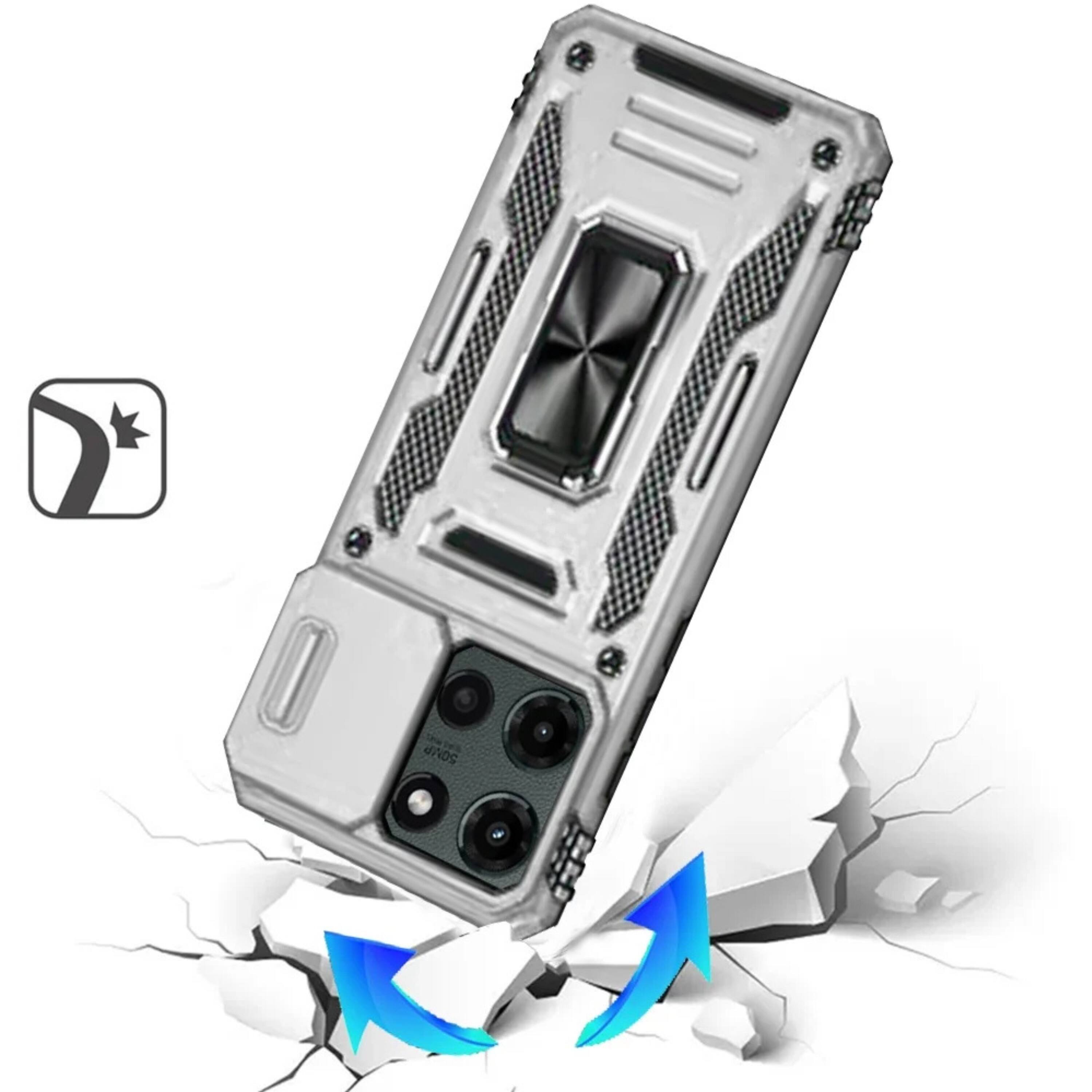 Left. Kitcheniva - Shockproof Ring Stand Case For Moto G Stylus 2025 2026 With Sliding Camera Lens Cover Silver - Silver.