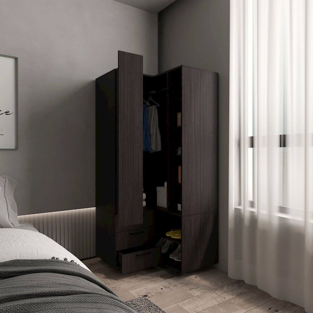 Alt View 5. TuHome - Toulouse Corner Armoire With Double Doors And Interior Shelves, Space-Saving Wardrobe - Black.