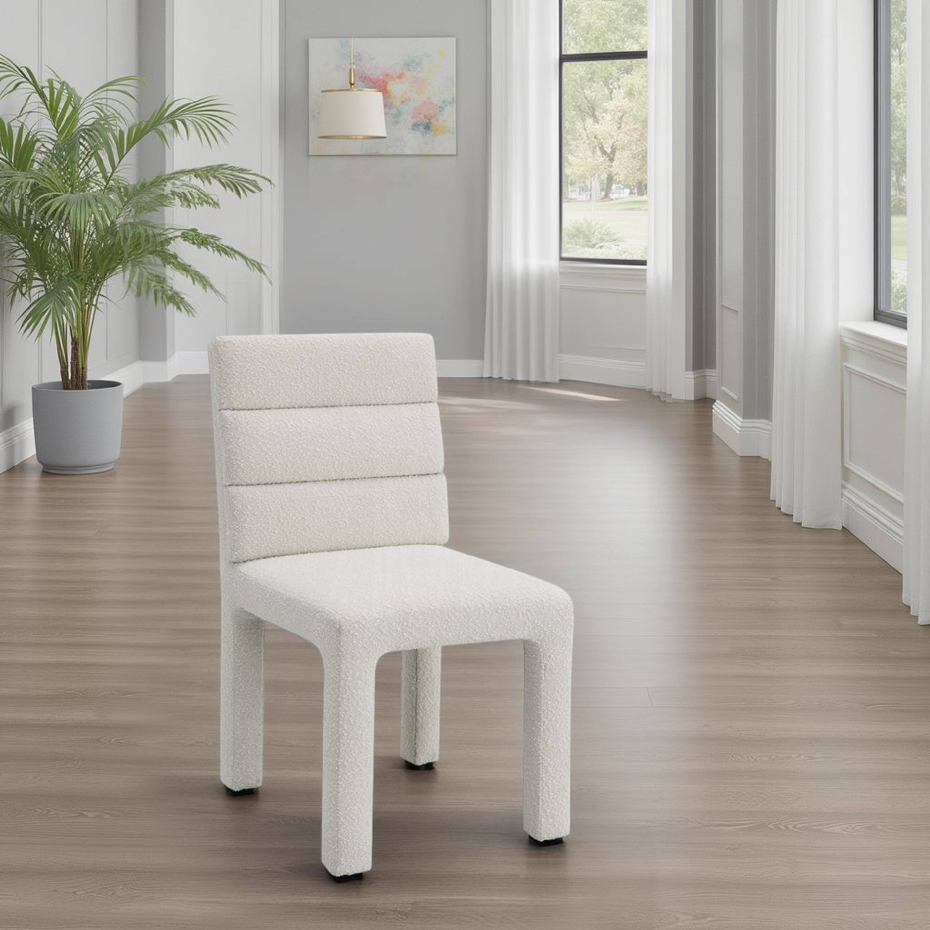 Alt View 5. Manhattan Lane - Side Dining Chair Set of 2, Plush White Boucle Seat, Tufted Backrest - White.