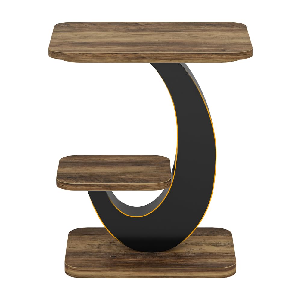 Alt View 5. Tribesigns - 2-Tier Narrow Side Table, End Table, Bedside Nightstand, Brown - Brown.