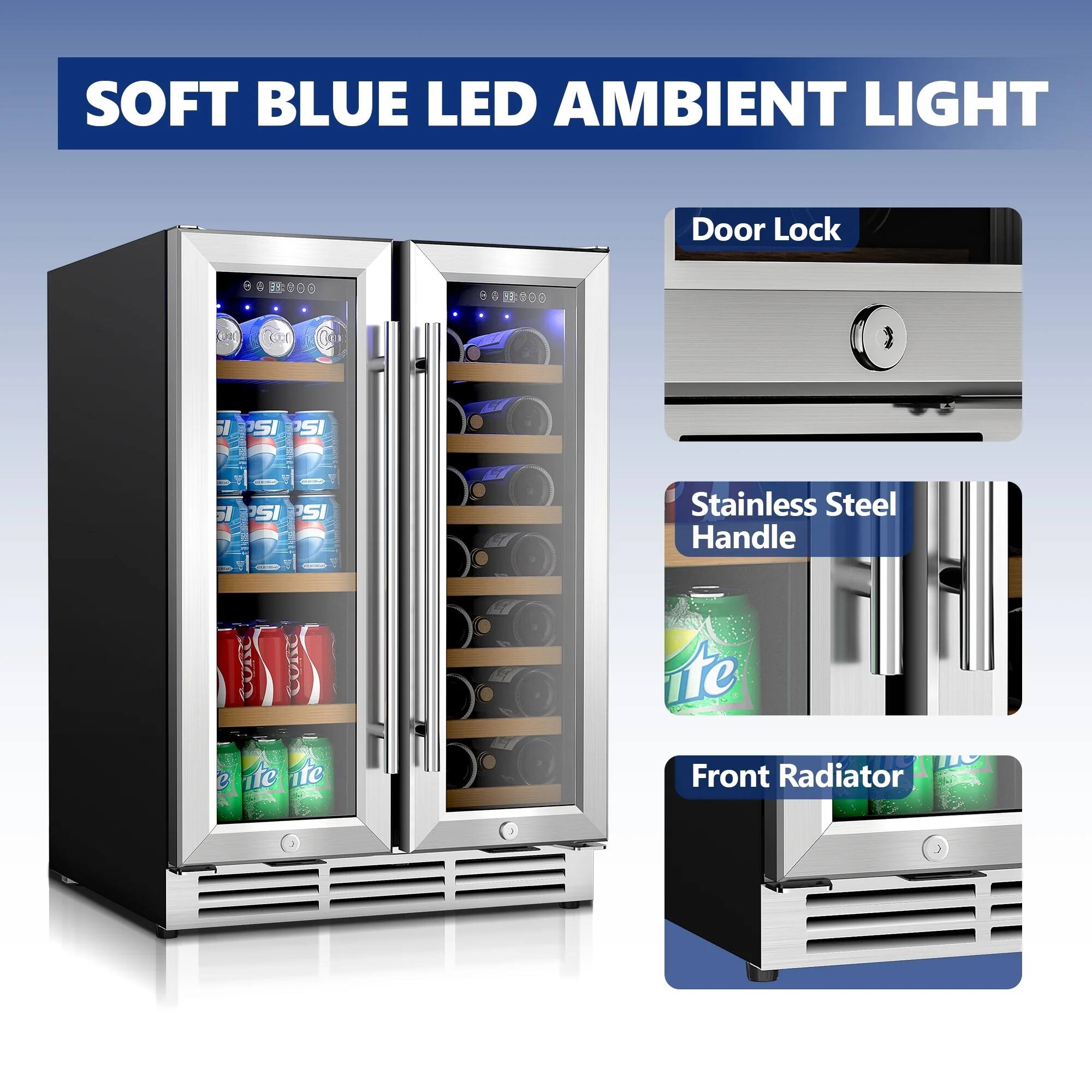 SOFT BLUE LED AMBIENT LIGHT

- Door Lock
- Stainless Steel Handle
- Front Radiator