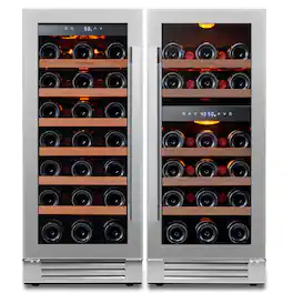 Ca'Lefort - 30-inch Dual Zone Wine Refrigerator Cooler, 61 Bottles Refrigerator, Glass Door, 3 LEDs, 6.0 cu. ft - Stainless Steel