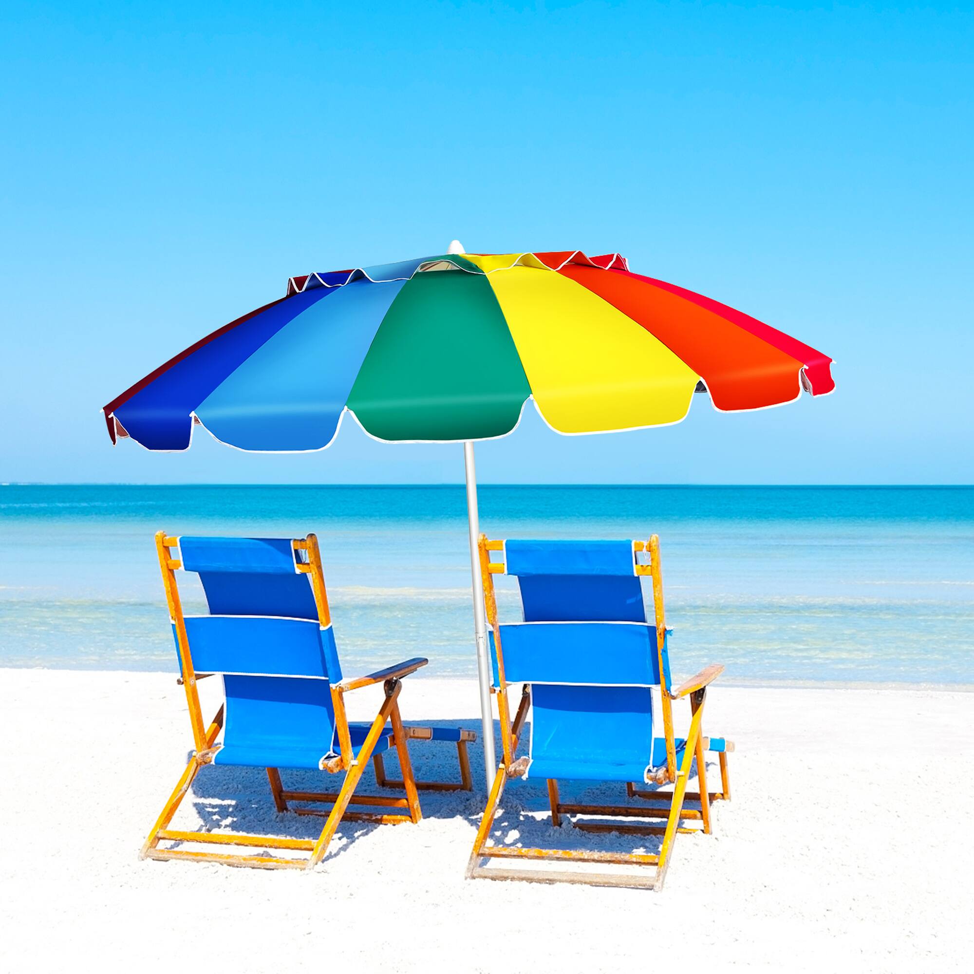 Alt View 4. Gymax - Gymax 8ft Beach Umbrella Outdoor Patio Garden w/ Carrying Bag Sand Anchor Rainbow - Rainbow.