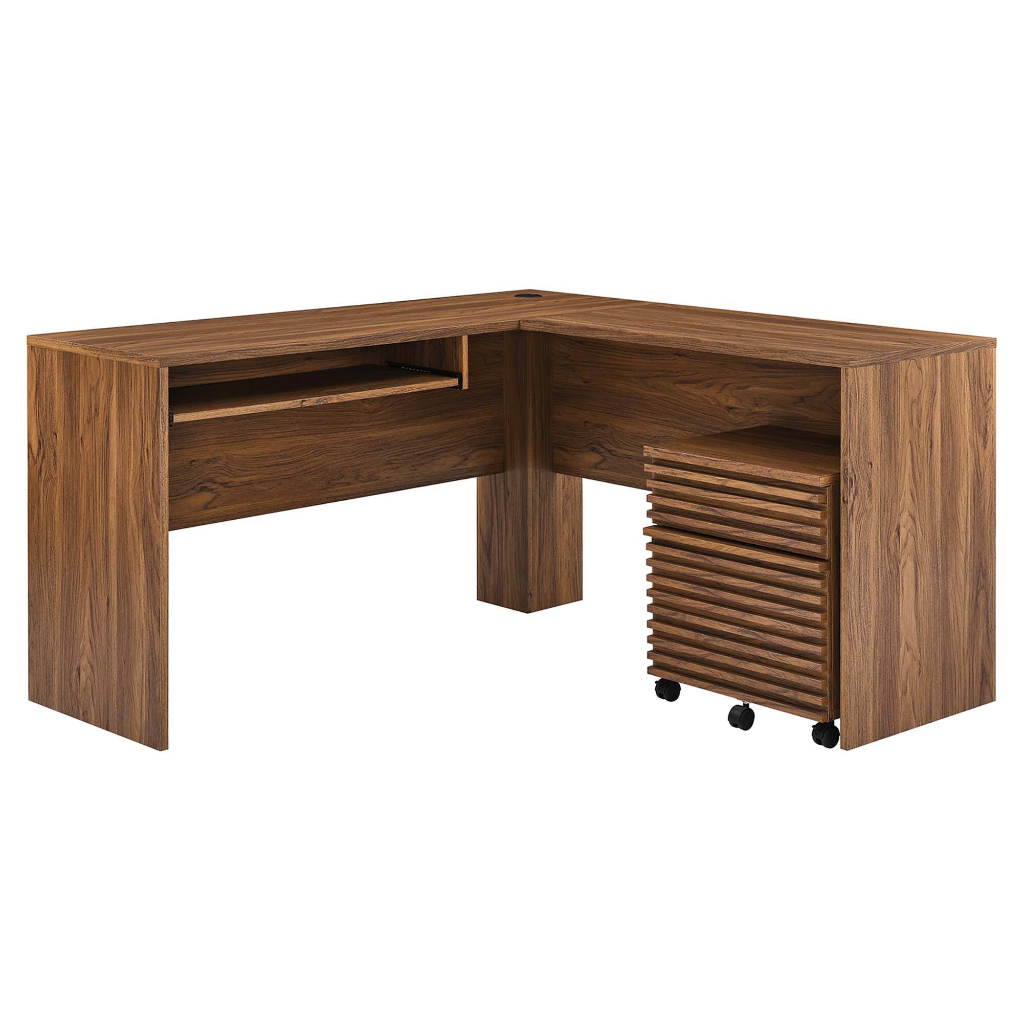 Alt View 4. Modway - Render Wood Desk and File Cabinet Set by Modway - Walnut.