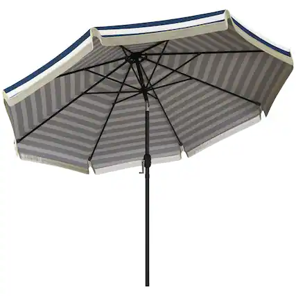 Front. Outsunny - Patio Umbrella Outdoor Table Umbrella w/ Tilt, Crank, Ruffled, 8 Ribs for Garden, Deck, Pool - Blue.
