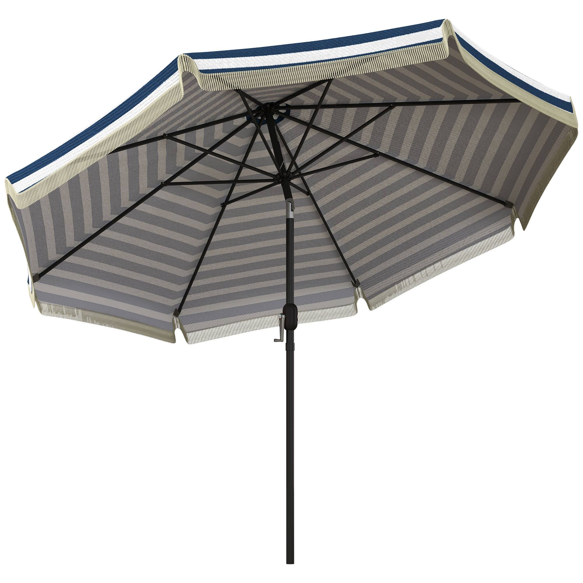 Front. Outsunny - Patio Umbrella Outdoor Table Umbrella w/ Tilt, Crank, Ruffled, 8 Ribs for Garden, Deck, Pool - Blue.