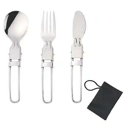 Front. Kitcheniva - Portable Cutlery Set - Folding Spoon, Fork & Knife for Camping, Travel, and Lunch.