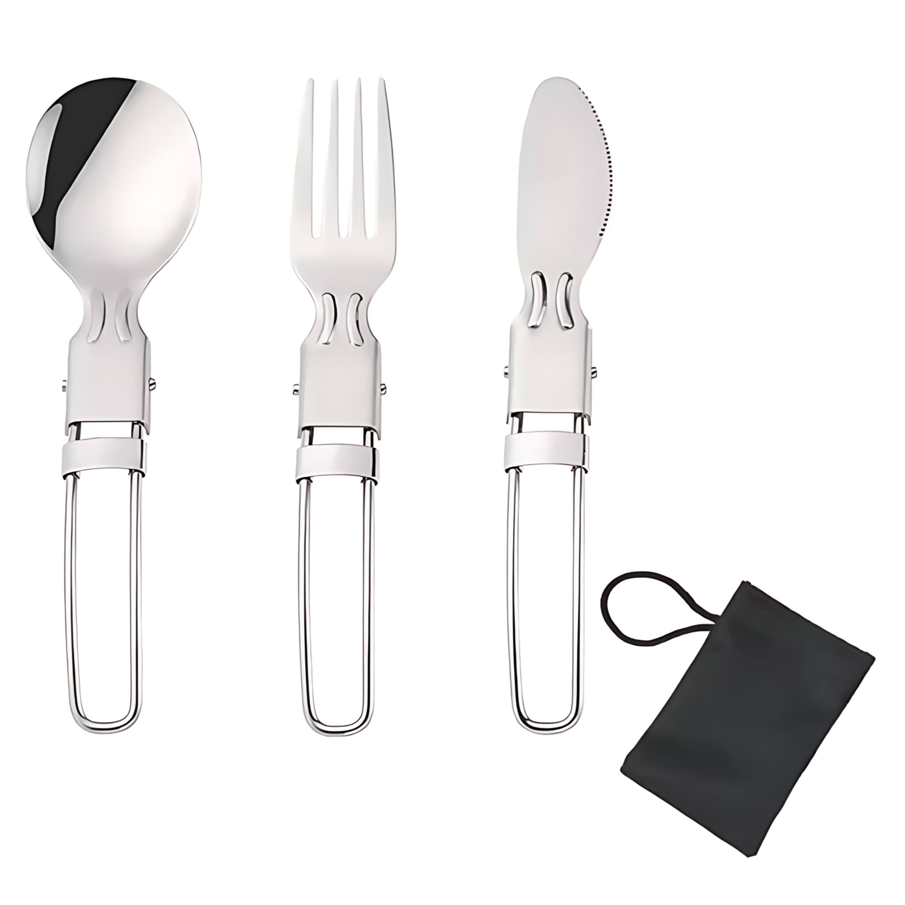 Front. Kitcheniva - Portable Cutlery Set - Folding Spoon, Fork & Knife for Camping, Travel, and Lunch.