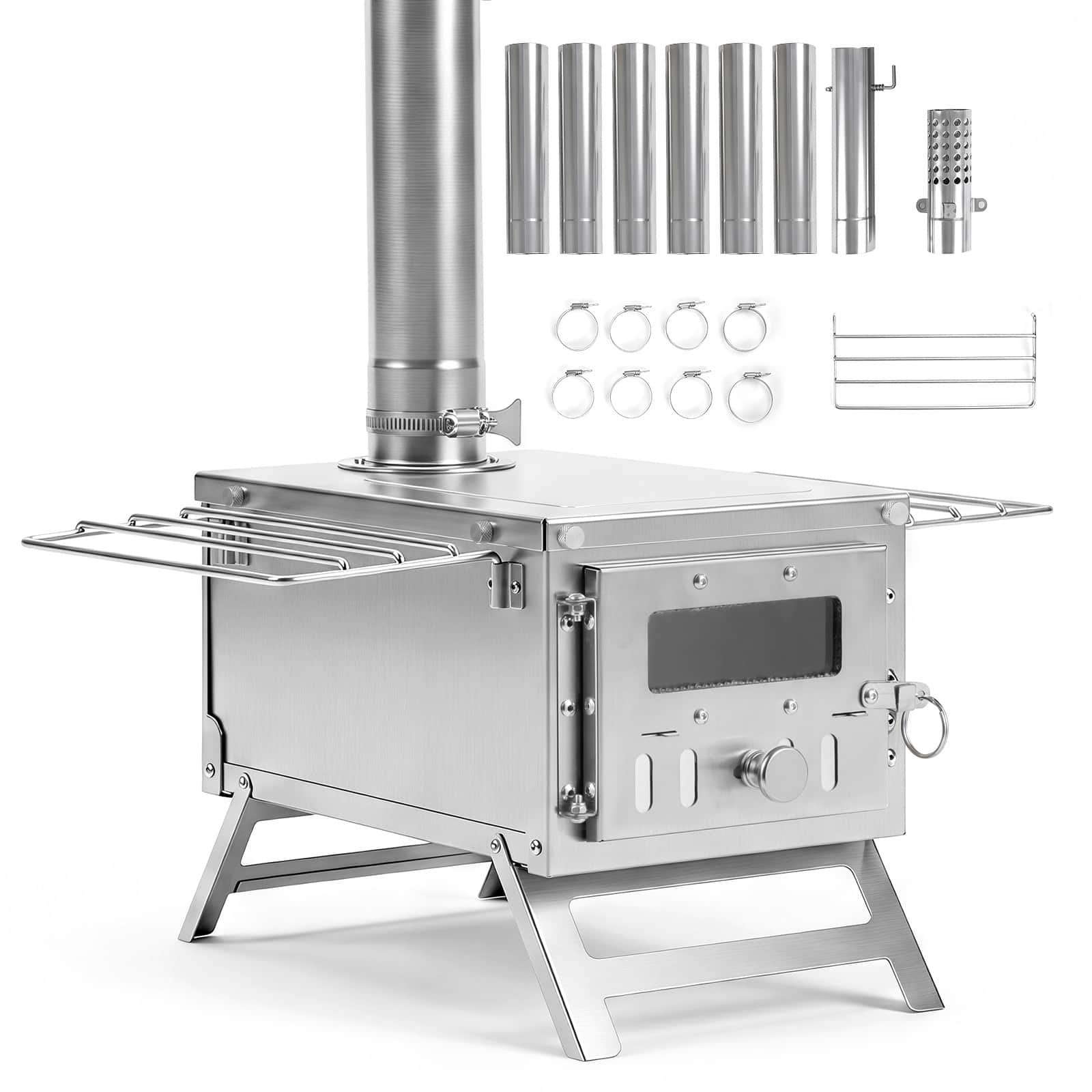 Costway Hot Tent Stove, Portable Wood Burning Stove with 7 Chimney