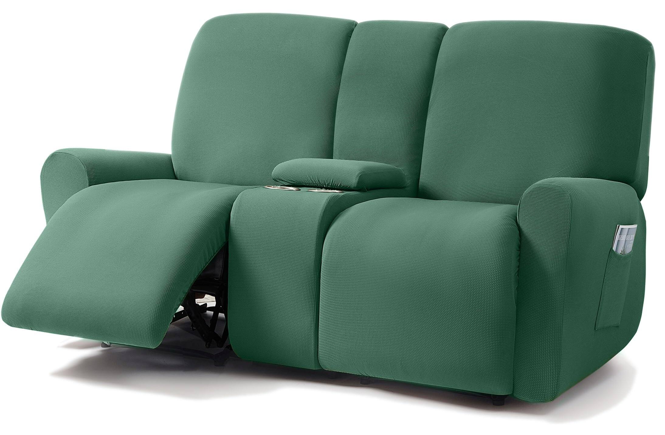 Retro Green Loveseat With Console Recliner Cover