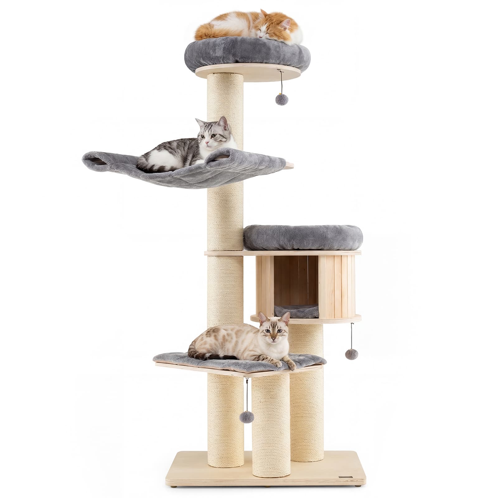 Gymax - 68.5'' Cat Tree Condo 4-Layer Wooden Kitten Activity Tower w/ Sisal Posts