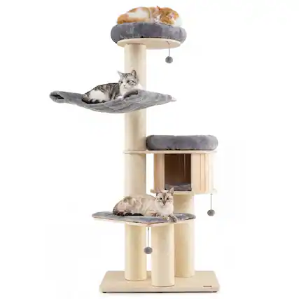 Front. Gymax - Gymax 68.5'' Cat Tree Condo 4-Layer Wooden Kitten Activity Tower w/ Sisal Posts.