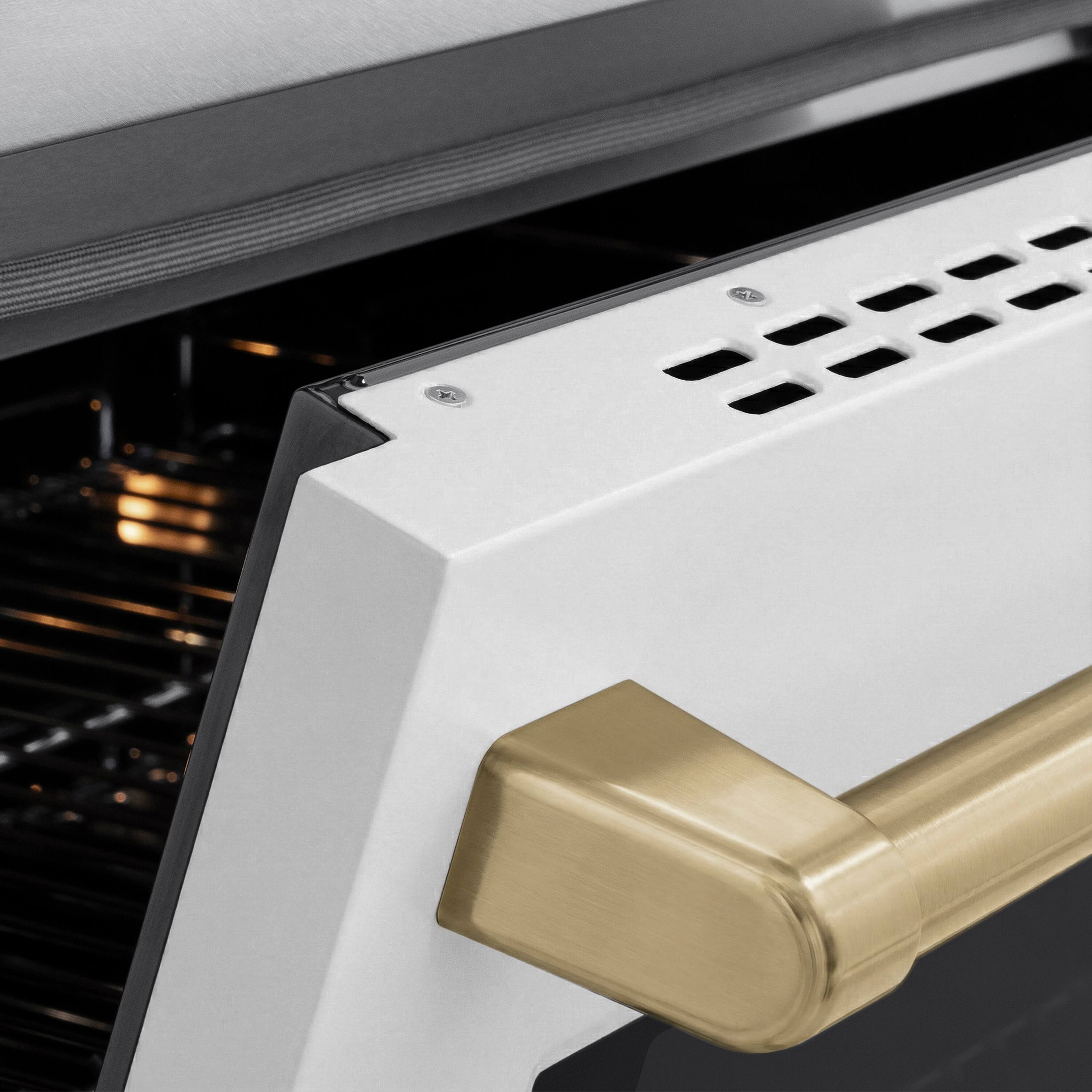 Alt View 10. ZLINE - Autograph 48 in. 6.7 cu. ft. Paramount Freestanding Induction Range in Satin Steel with White Doors and Bronze Accents - Matte White.