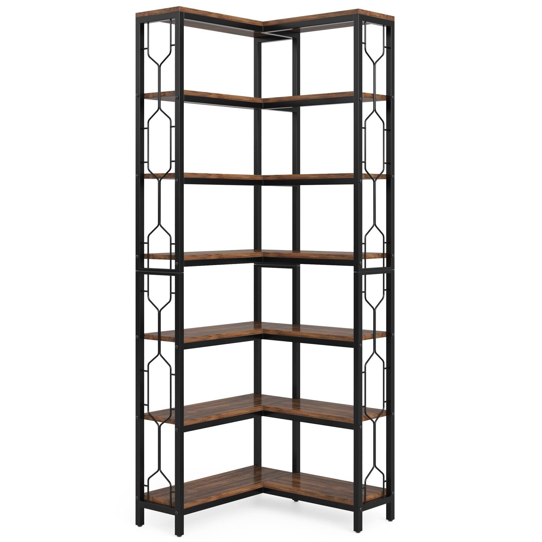 Angle. Tribesigns - Industrial Corner Bookshelf with Engineered Wood Construction for Books, Decor and Everyday Organization - Rustic Brown.