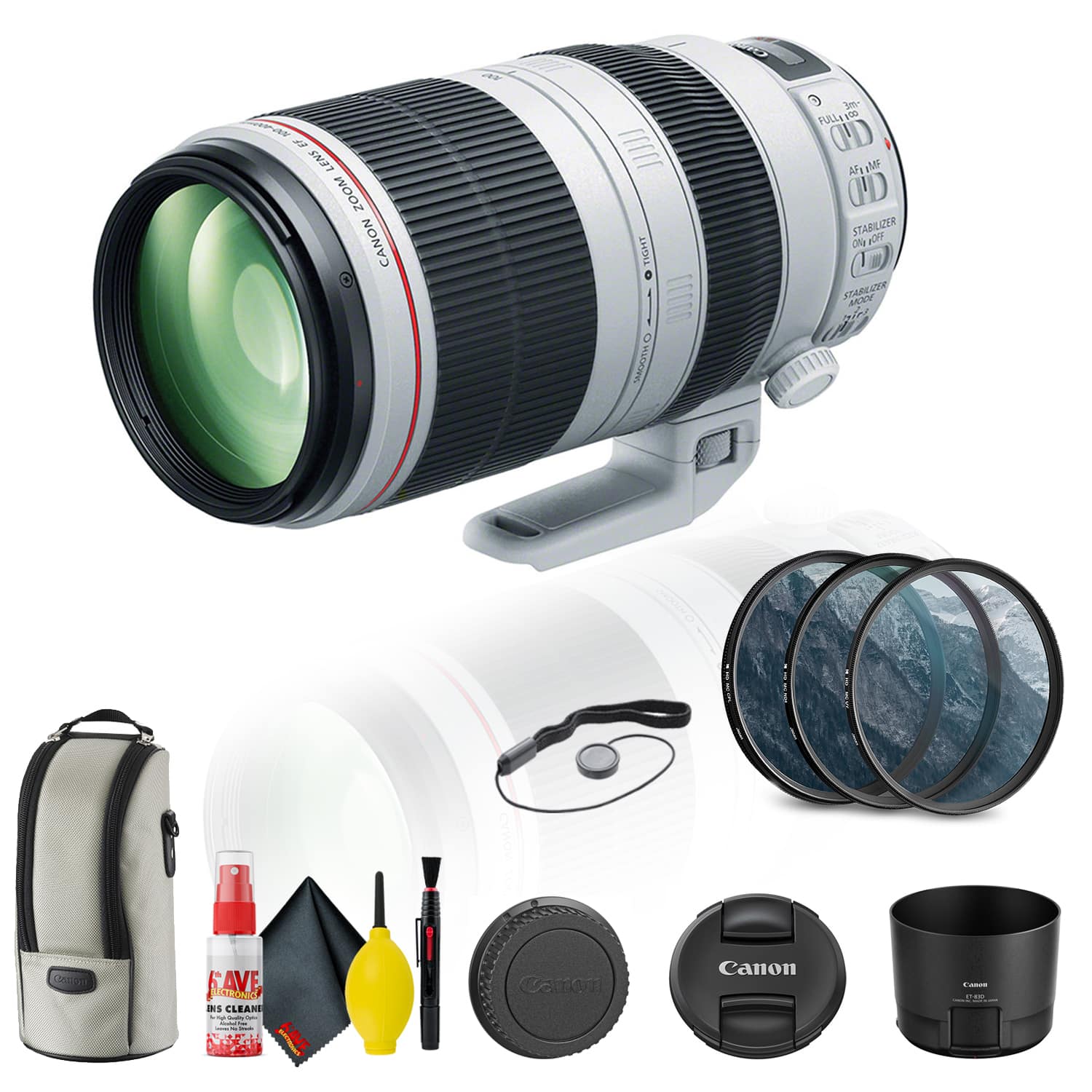 Canon - EF 100-400mm f/4.5-5.6L IS II USM Lens (9524B002) + FilterKit + Cap + More (International Model) - Black
