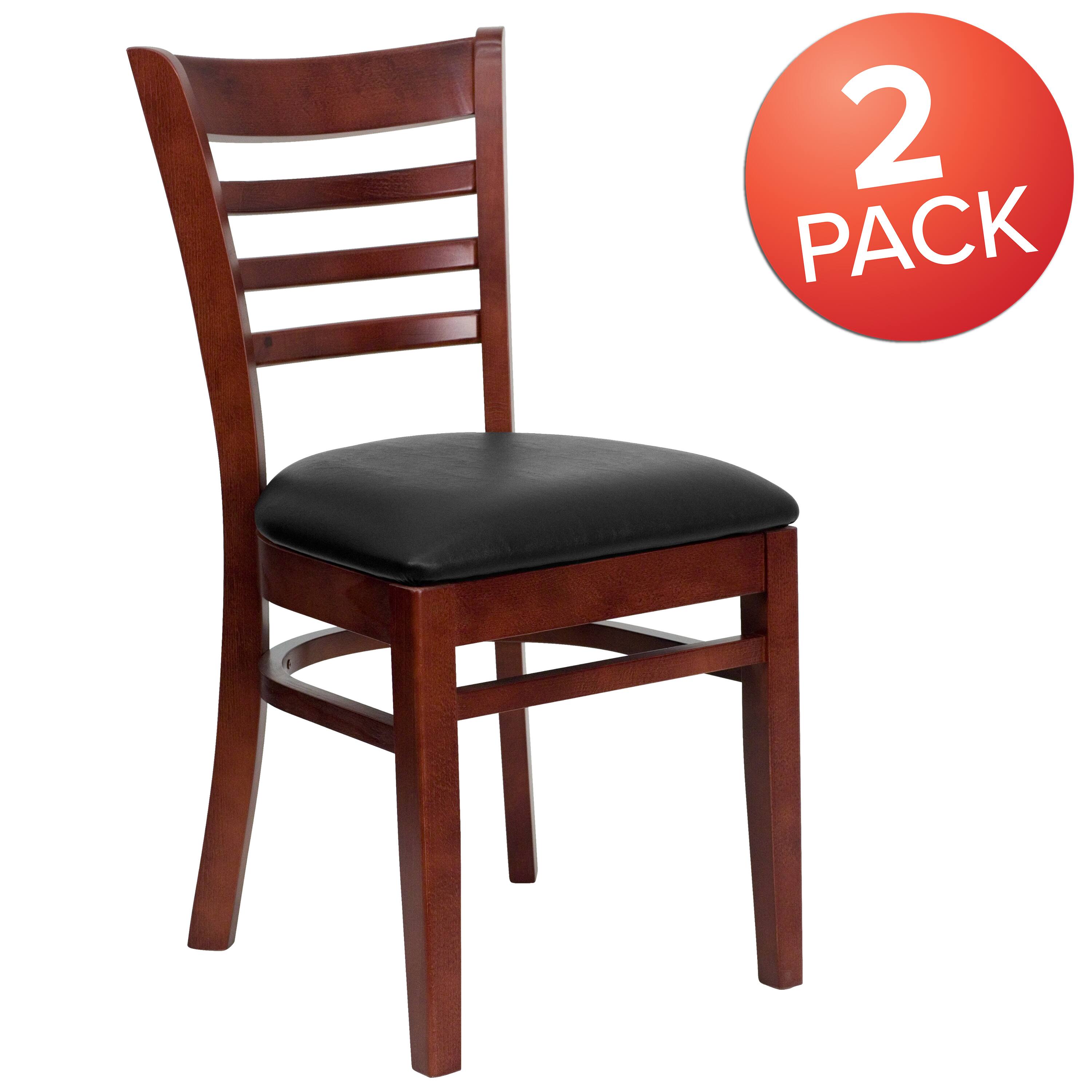 Alt View 1. Emma + Oliver - 2 Pack Ladder Back Wooden Restaurant Chair - Black Vinyl Seat/Mahogany Wood Frame.