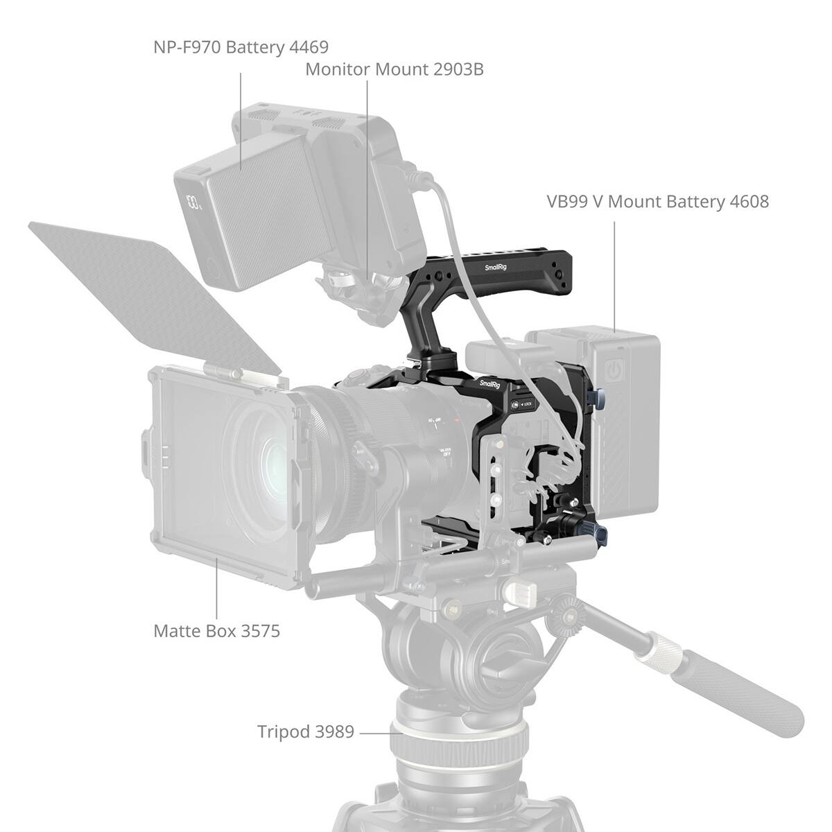 NP-F970 Battery 4469  
Monitor Mount 2903B  
VB99 V Mount Battery 4608  
Matte Box 3575  
Tripod 3989
