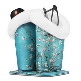 Kitcheniva - PU Leather Double Eyeglasses Holder Stand Case Plush Lined Desktop Organizer - Blossom