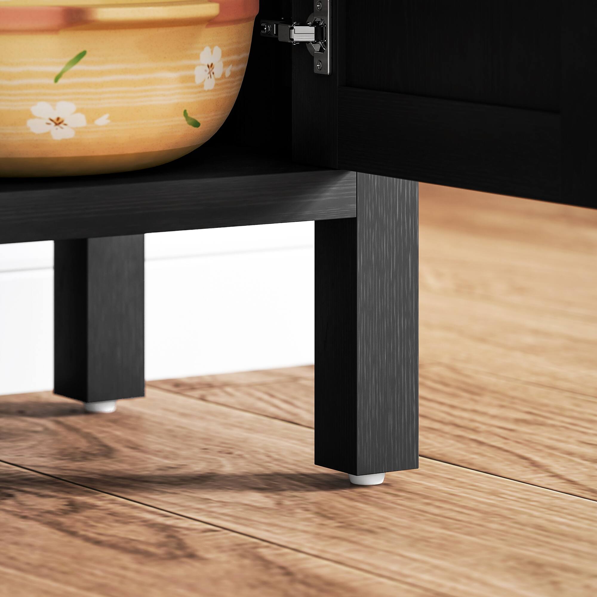 Alt View 7. Homcom - Rattan Sideboard Buffet Cabinet with Storage, Modern Accent Cabinet with 2 Doors and Adjustable Shelf - Black.