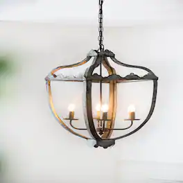 Loheer - 4-Light Metal Chandelier, Rustic Vintage Iron Fixture with Adjustable Chain