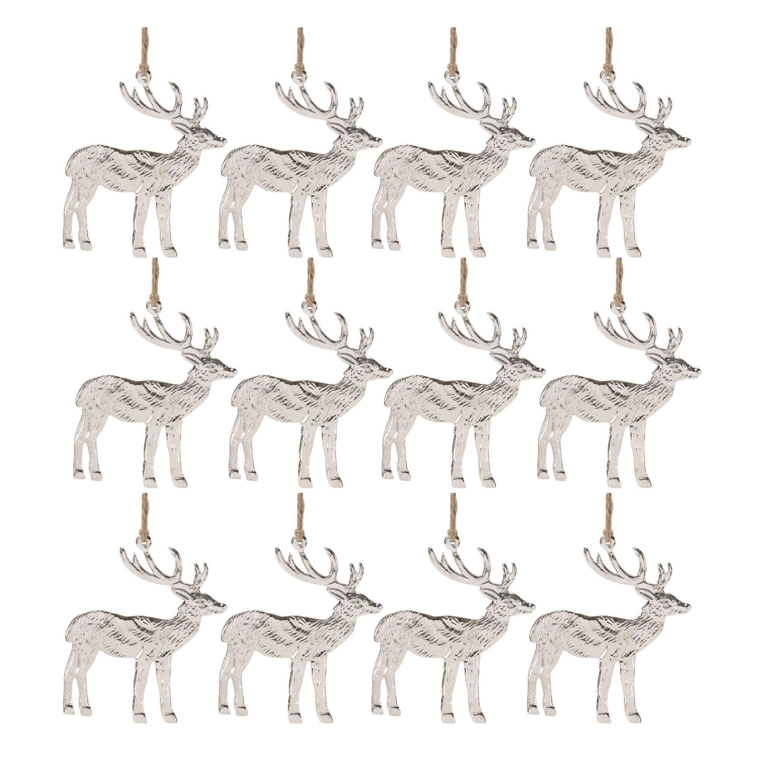 Left. BreeBe - Etched Metal Deer Ornament (Set of 12) - Gray.