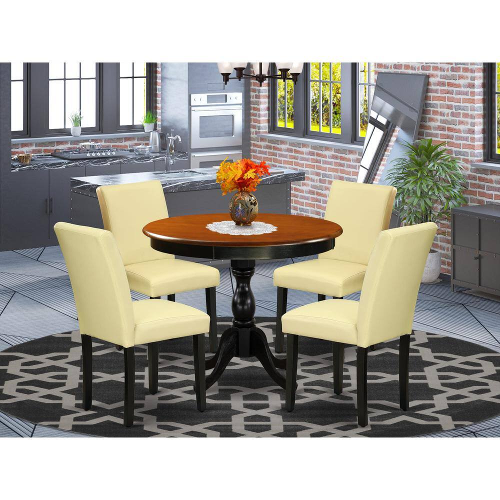 Angle. East West Furniture - East West Furniture 5-Piece Kitchen Table Set Consists of a Round Dinning Room Table and 4 Eggnog PU Leather Dining - Multi-Color.