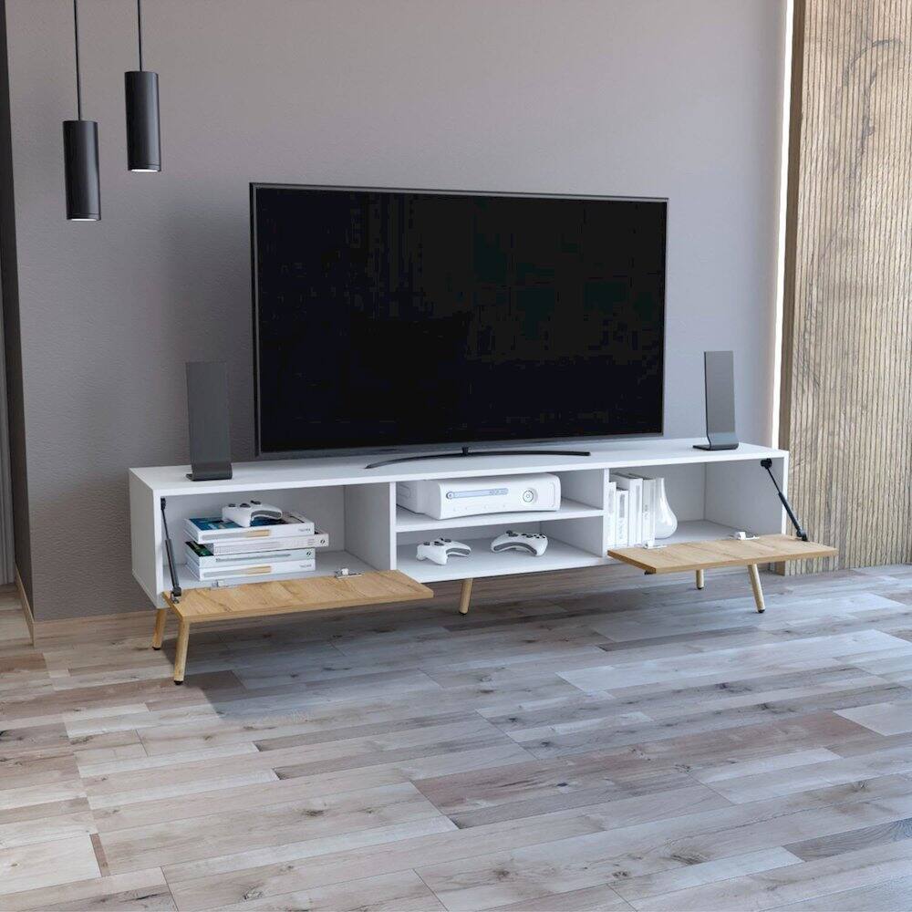 Alt View 4. TuHome - Huna 180 TV Stand White / Macadamia MDF - White.