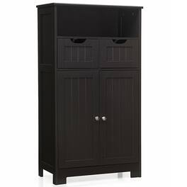 Costway - Bathroom Floor Cabinet Wooden Storage Organizer w/Drawer Doors - Espresso