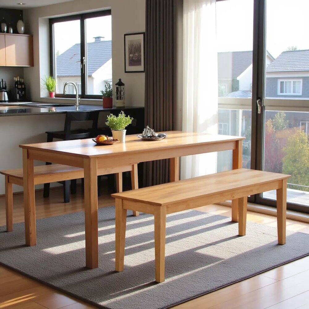 Angle. FurniFact - Elegant Solid Wood Dining Table Bench – Sturdy Oak Wooden Bench - Oak.