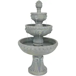 Sunnydaze - Lion Head Fiberglass Outdoor 3-Tier Water Fountain - Gray