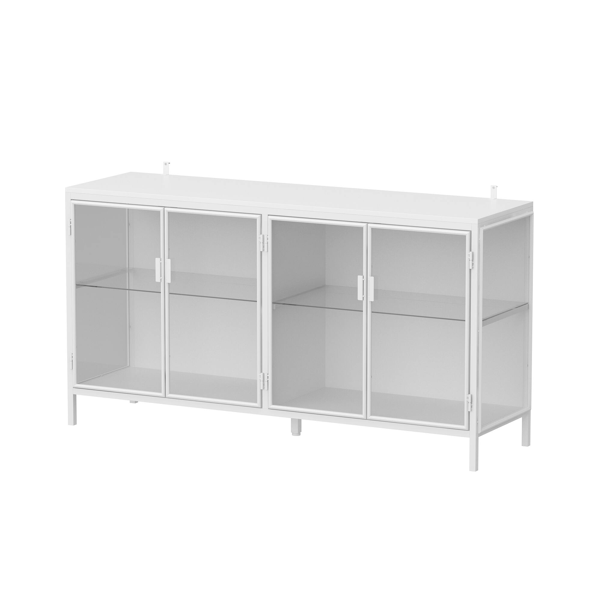 Angle. Famapy - Famapy Modern Glass Door Display Cabinet with LED Lighting Metal Frame Tempered GlassStorage Shelves for Living Room - White.