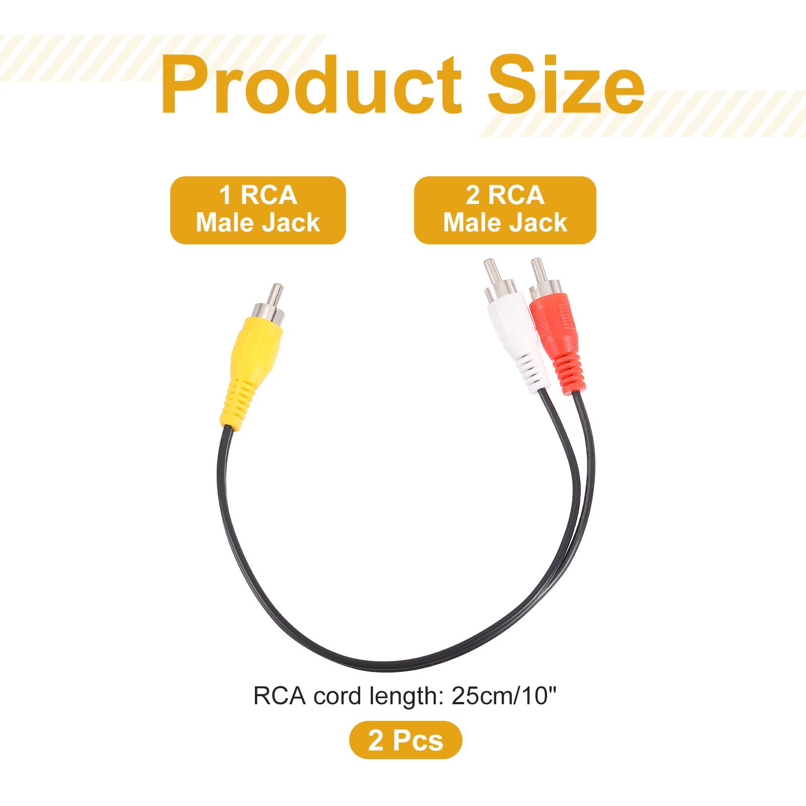 Product Size  
1 RCA Male Jack  
2 RCA Male Jack  
RCA cord length: 25cm/10"  
2 Pcs